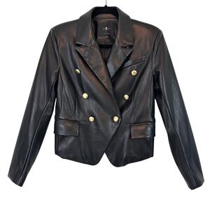 7 For All Mankind Black Faux Leather Double Breasted‎ Blazer Jacket